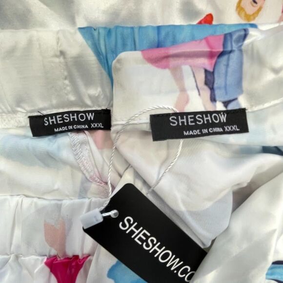 SheShow White Christmas Satin Pajama Set Women Size 3XL Long Sleeve Wide Leg NEW - Picture 9 of 16